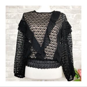 NWT FOXIEDOX at Revolve | Black Lace Long Sleeve Scoop Neck Top 4